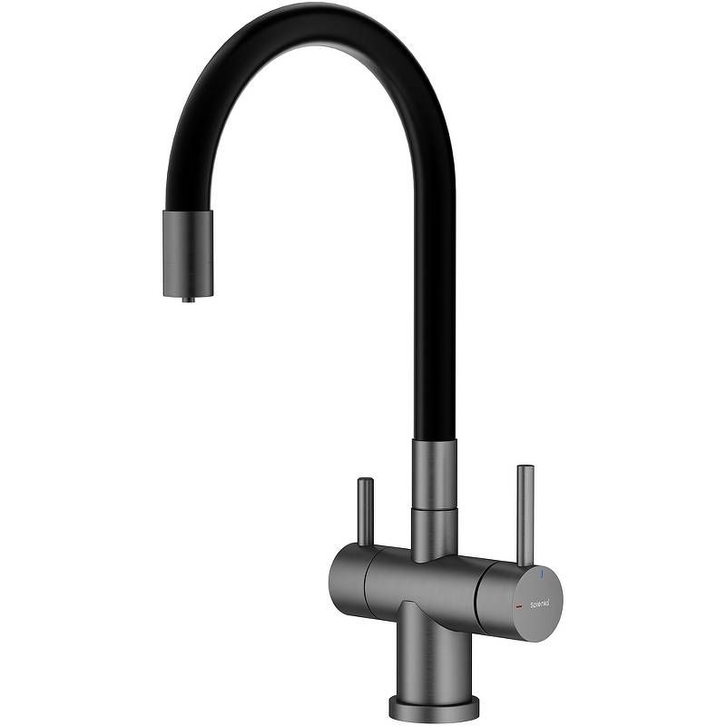 Смеситель для кухни Splenka с гибким изливом и подкл. фильтра оруж. сталь (графит)/черный S70.64.09