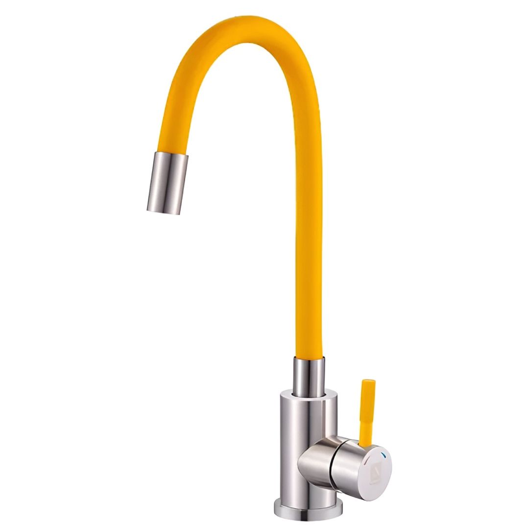 Смеситель для кухни ARGO SOLID гибкий излив, оранжевый, однорычажный, d-35 нержавеющая сталь