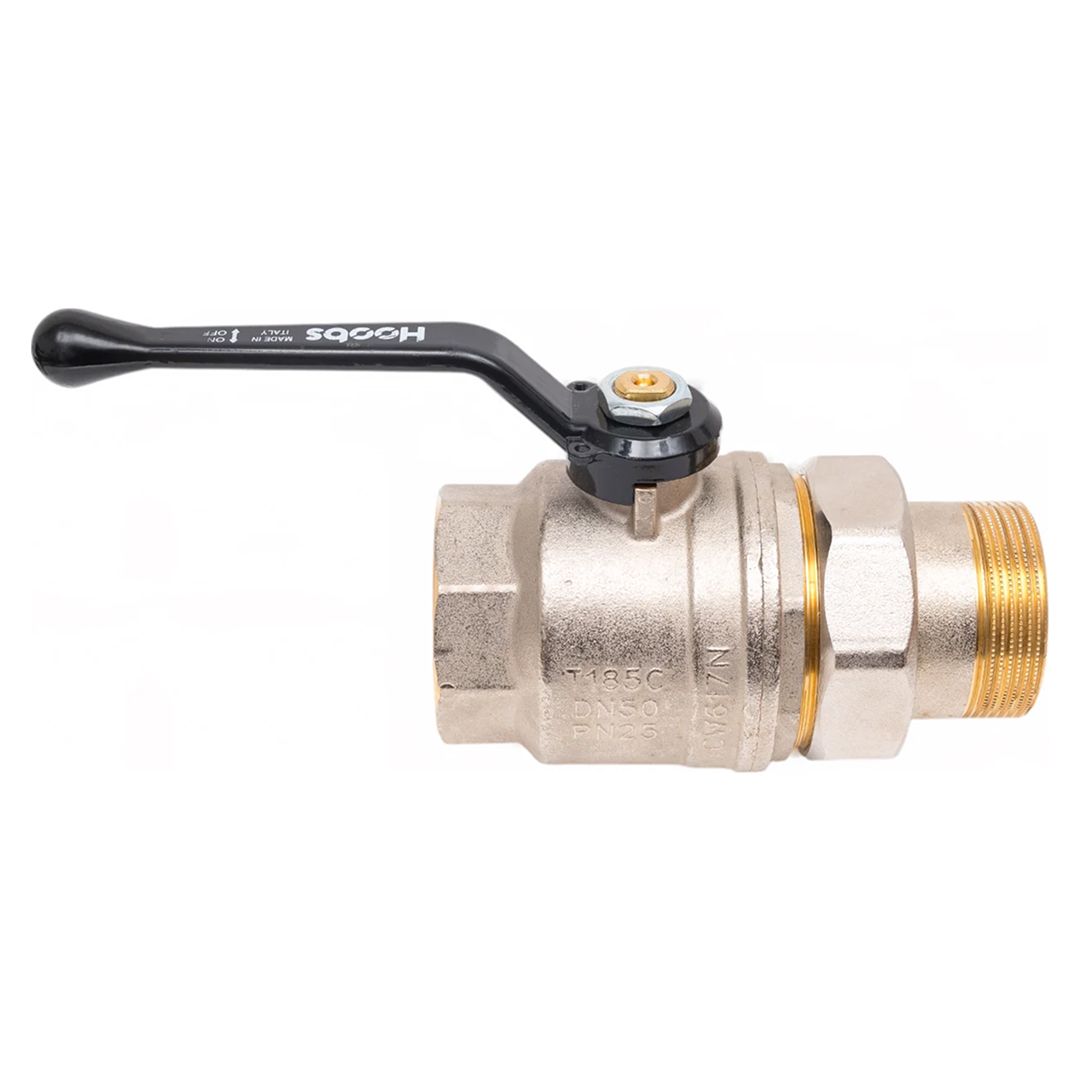 Кран шаровой латунный Hoobs с американкой НР/ВР 1'1/2'' с алюминиевой ручкой-рычагом чёрного цвета 1