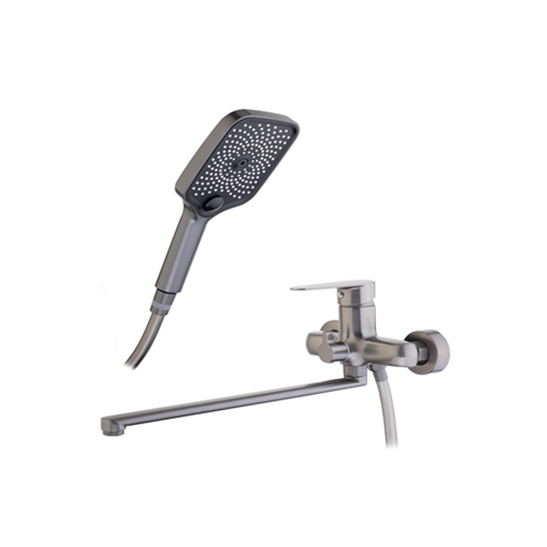 Смеситель для ванны VEROSA SV-07-01-GM оружейная сталь (излив плоский 35 см., картридж D35, держател