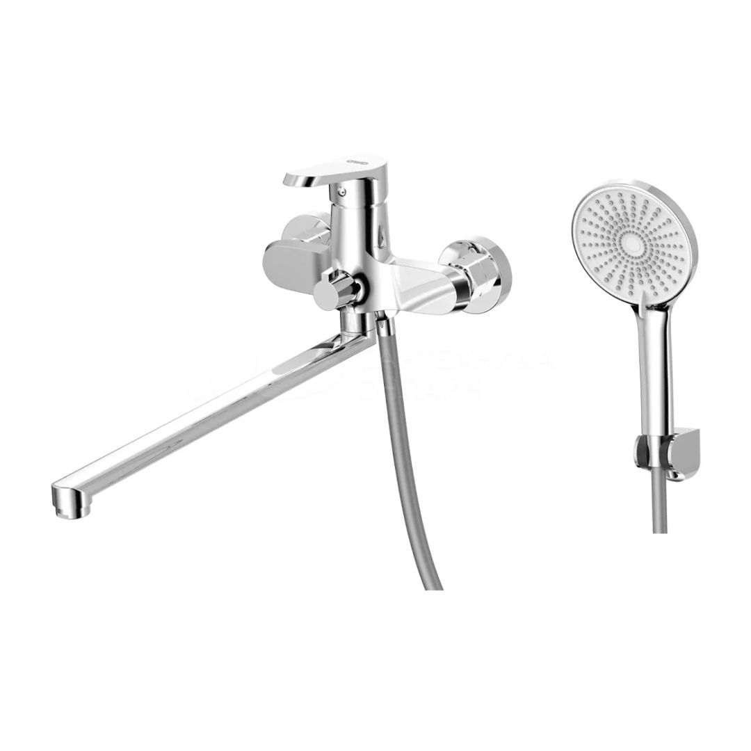 Смеситель AWP Piros S0351C универсальный для ванны с плоским изливом 380мм, хром