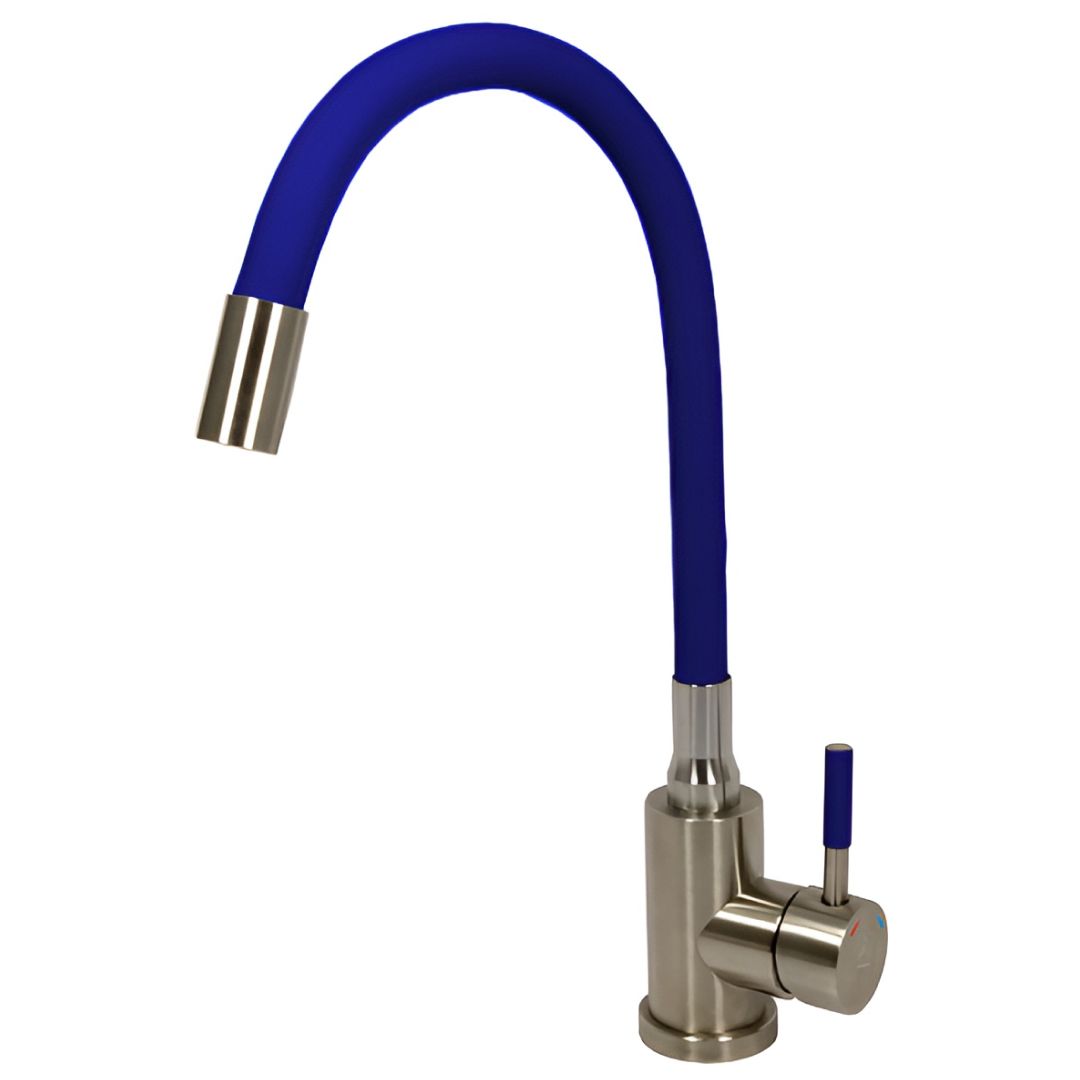 Смеситель для кухни ARGO SOLID гибкий излив, синий, однорычажный, d-35 нержавеющая сталь,