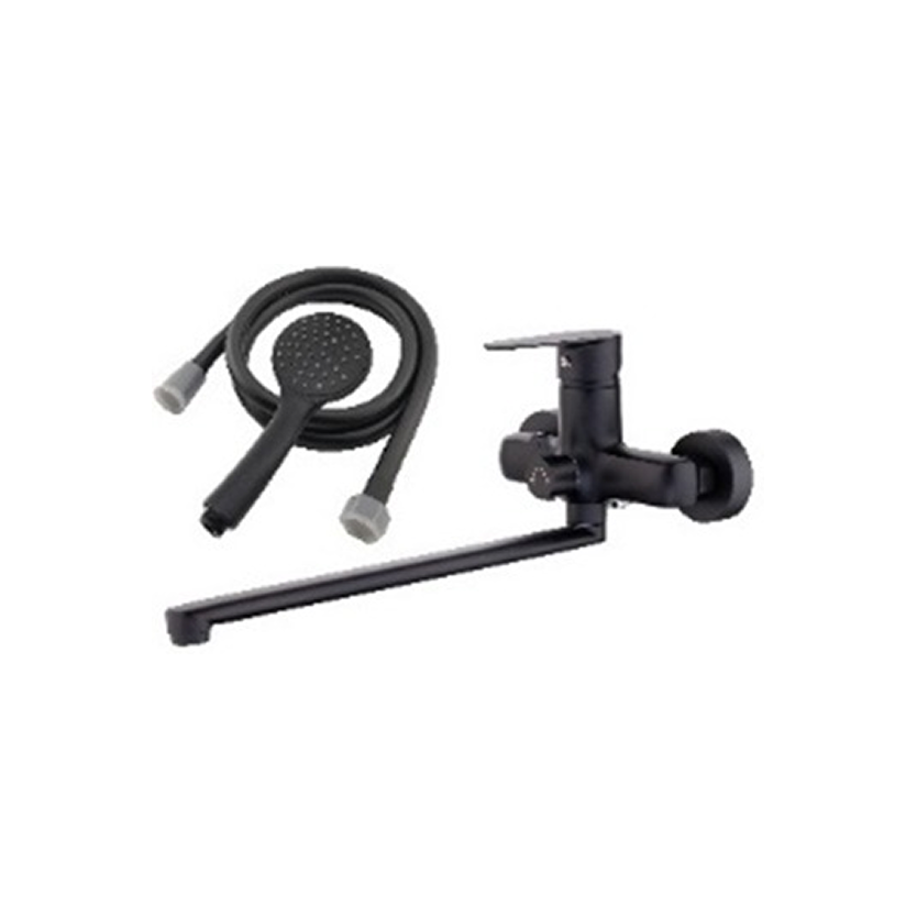 Смеситель для ванны VEROSA SV-07-01-B Чёрный (излив плоский 35 см., картридж D35, держатель, шланг,