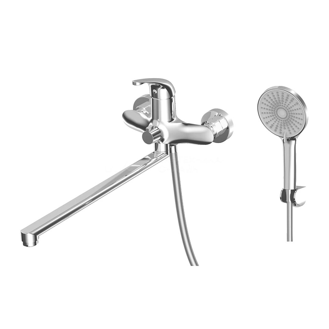 Смеситель AWP Agura S0751C универсальный для ванны с плоским изливом 380мм, хром