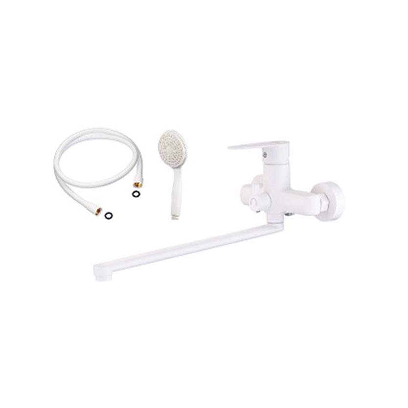 Смеситель для ванны VEROSA SV-07-01-W Белый (излив плоский 35 см., картридж D35, держатель, шланг, л