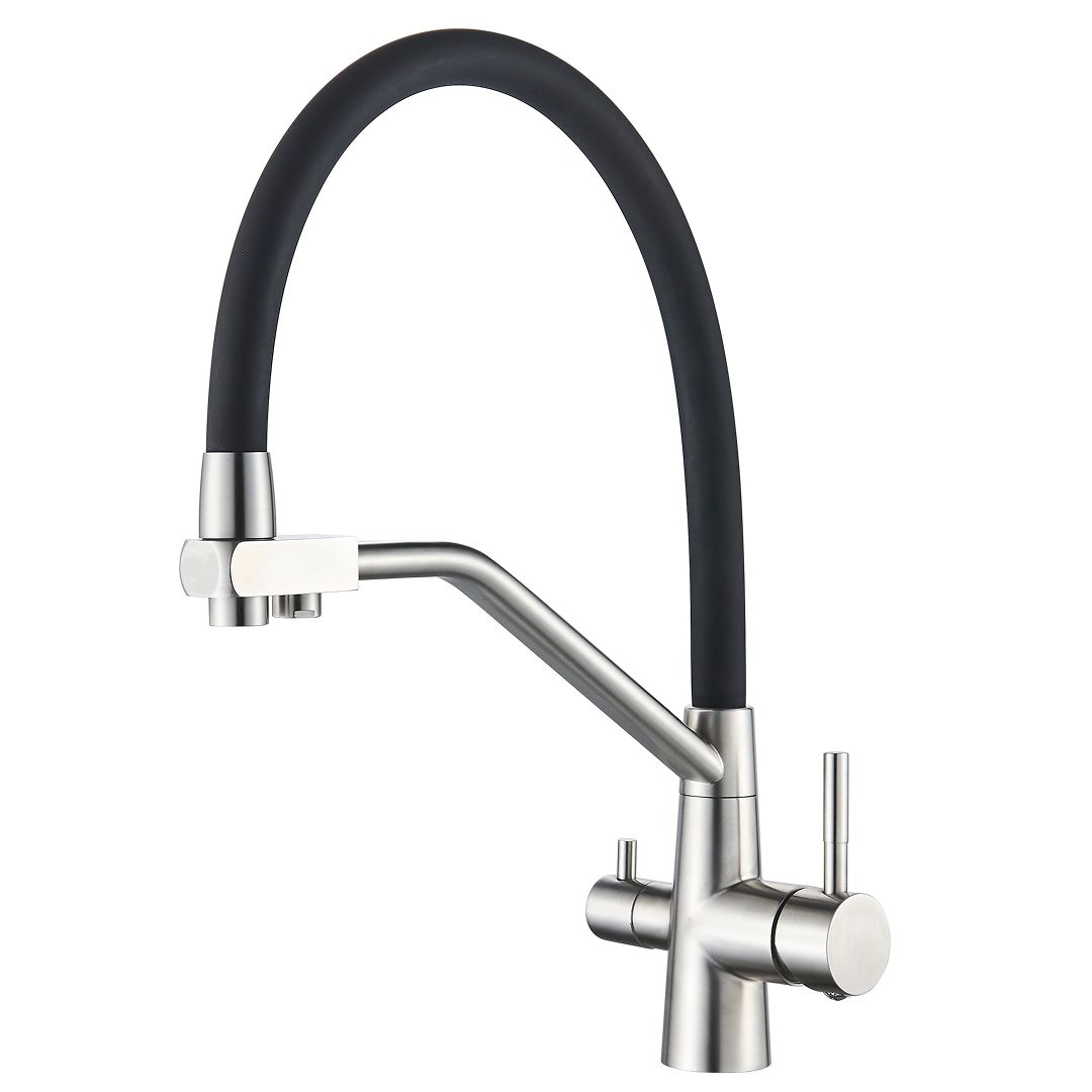 Кухонный смеситель под фильтр с гибким изливом, цвет сатин/черный BTC103S-2 La Oute