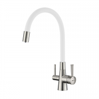Смеситель Lemark Comfort с подкл. к фильтру, 35 мм, никель/белый, LM3075BN-White Смеситель Lemark Comfort с подкл. к фильтру, 35 мм, никель/белый, LM3075BN-White