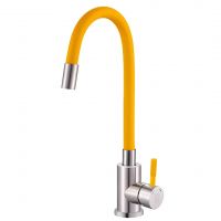 Смеситель для кухни ARGO SOLID гибкий излив, оранжевый, однорычажный, d-35 нержавеющая сталь
