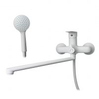 Смеситель для ванны VEROSA SV-07-01-W Белый (излив плоский 35 см., картридж D35, держатель, шланг, л