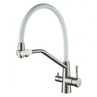 Кухонный смеситель под фильтр с гибким изливом, цвет сатин/белый BTC103S La Oute