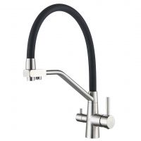 Кухонный смеситель под фильтр с гибким изливом, цвет сатин/черный BTC103S-2 La Oute